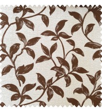 Chocolate brown and cream color natural floral leaf design with texture finished background polyester main curtain